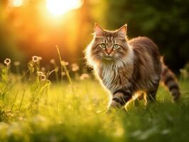 ai generado adorable, a rayas juguetón gato caminando en el archivado foto