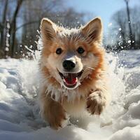 AI generated dog playing snow photo