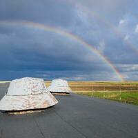 Rainbow, view from the roof of the building. Ventilation outlets photo