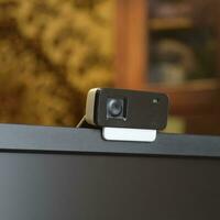 Web camera, attached to the monitor. Equipment for video photo