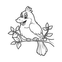 Coloring book of a bird sitting on a branch vector