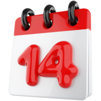 3d icône calendrier nombre 14 png