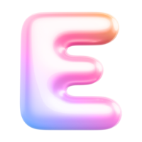 Gradient bubble letter E font 3d render png