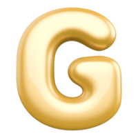 Gold bubble letter G font 3d render png