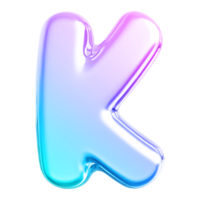 Gradient letter K font 3d render png