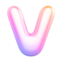 Gradient bubble letter V font 3d render png