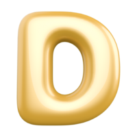 Gold bubble letter D font 3d render png