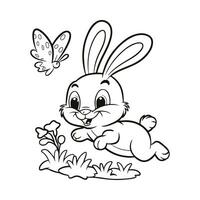 Vector coloring book on rabbit is chasing the butterfly