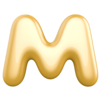 Gold bubble letter M font 3d render png