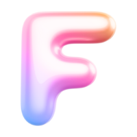 Gradient bubble letter F font 3d render png