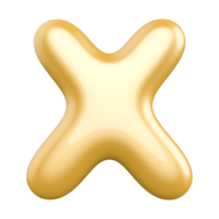 Gold bubble letter X font 3d render png