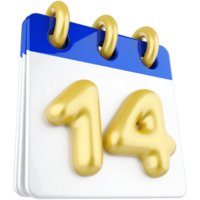 3d icona calendario numero 14 png