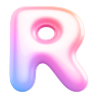 Gradient bubble letter R font 3d render png