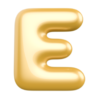 Gold bubble letter E font 3d render png