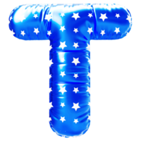 Blue letter T font 3d render png