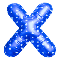 Blue letter X font 3d render png