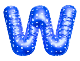 Blue letter W font 3d render png