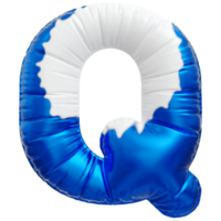 Blue letter Q font 3d render png