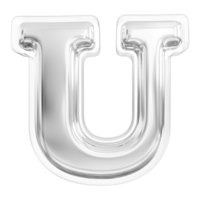 Silver letter U font 3d render png