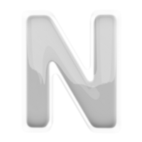 Silver letter N font 3d render png