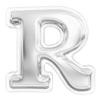 Silver letter R font 3d render png