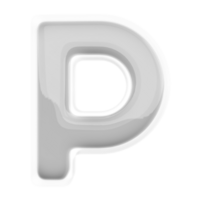Silver letter P font 3d render png