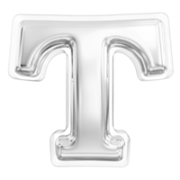 Silver letter T font 3d render png