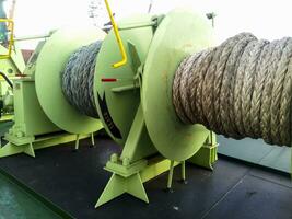 Babina with a sea mooring rope. Mooring on the ship photo