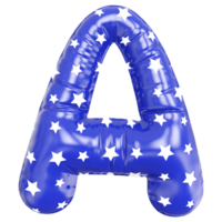 Blue bubble letter A font 3d render png