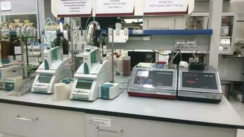 Petrochemical laboratory. Equipment for chemical analysis. photo