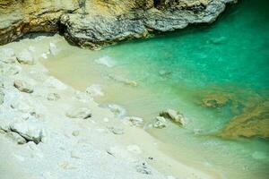 Coastal cliffs of limestone. The coast of Mediterranean Sea in Turkey. photo