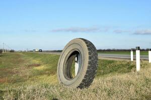 Rubber tire of a wheel at the intersection photo