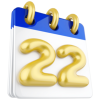 3d Symbol Kalender Nummer 22 png