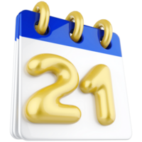 3d icono calendario número 21 png