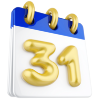 3d icono calendario número 31 png