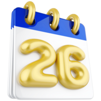 3d ícone calendário número 26 png