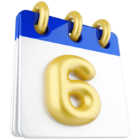 3d icône calendrier nombre 6 png