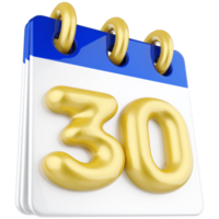 3d icono calendario número 30 png