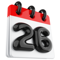 3d ícone calendário número 26 png