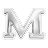 Silver letter M font 3d render png