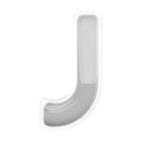 Silver letter J font 3d render png