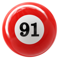 91 número 3d bola vermelho png