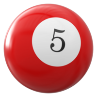 5 número 3d bola vermelho png