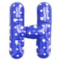 Blue bubble letter H font 3d render png