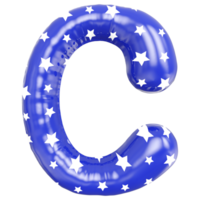 Blue bubble letter C font 3d render png