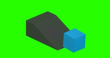 3D green screen animation of inclined plane, cube slide down, ball slide down, cylinder slide down video