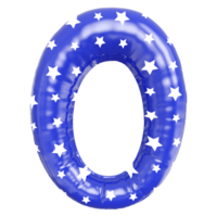 Blue bubble letter O font 3d render png