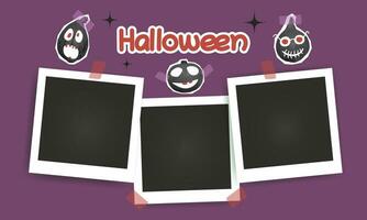 Set of instant photo frame mockups with shadows. Photo album template. Empty image for memory Halloween. Spooky, scary, horror, fear, pumpkin, face, trick or treat vector