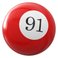 91 número 3d bola vermelho png