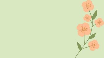 Peach Fuzz floral background with Copy space. Peach-colour flowers on horizontal banner and copyspace. Flat style vector illustration with trendy 2024 color. Spring greeting card for Woman, Mother Day